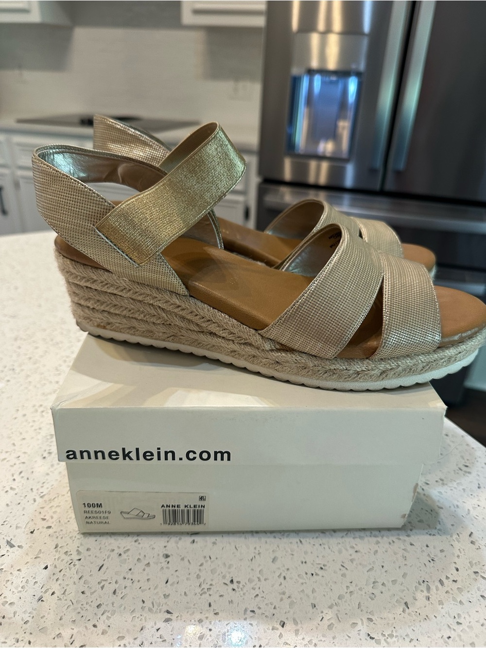 Anne Klein Metallic Gold Espadrille Wedge Sandals